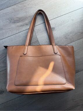 Poppy and Peonies Classic Brown Leather Tote Bag - Everyday Work & Travel